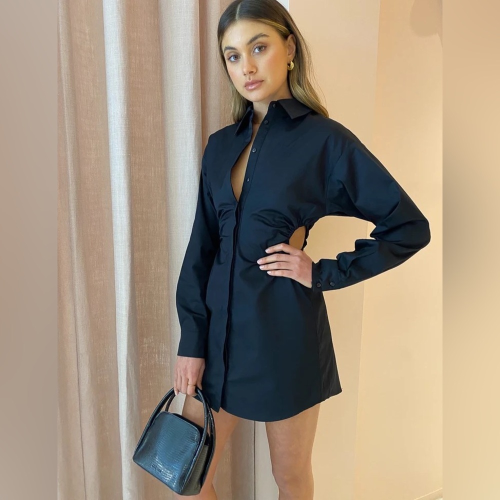 Hansen + Gretel Kennedy cut out waist Shirt Dress Black Sz S